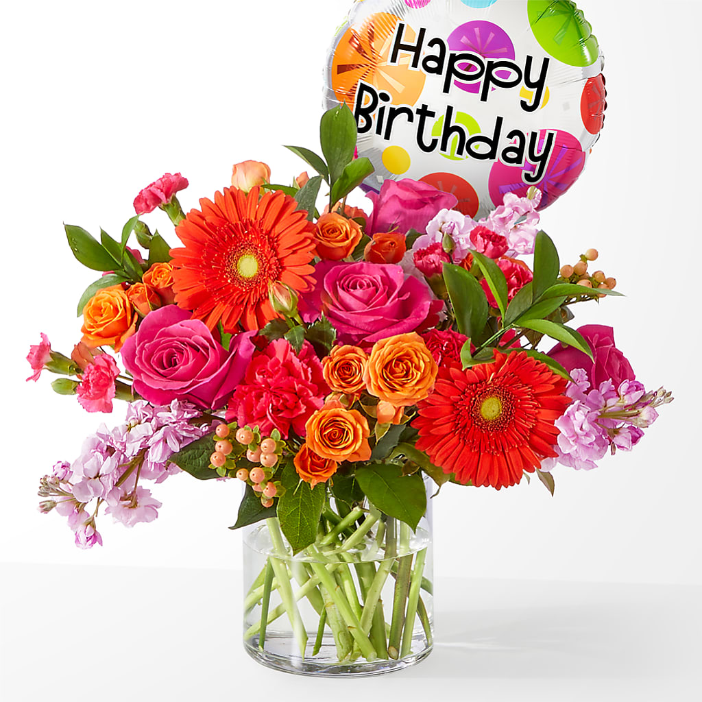 Fiesta Bouquet with Birthday Balloon – Acacia Flower Shop Inc, Orangeburg SC