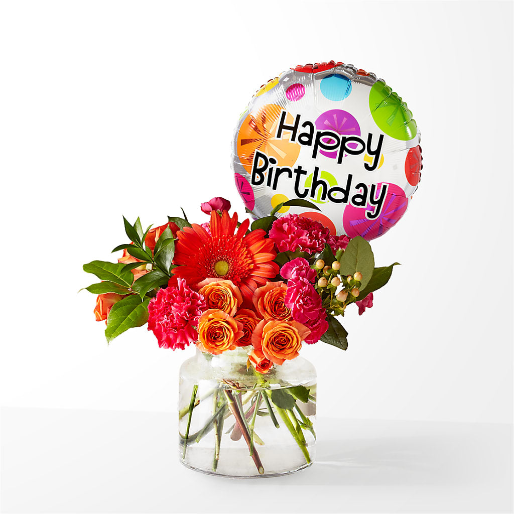 Fiesta Bouquet with Birthday Balloon – Acacia Flower Shop Inc, Orangeburg SC