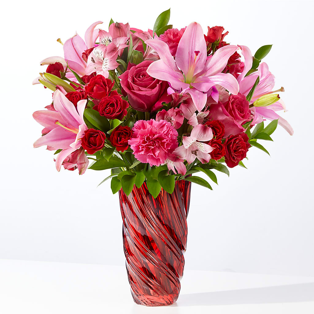 In Love Bouquet with Luxe Swirl Vase – Acacia Flower Shop Inc, Orangeburg SC
