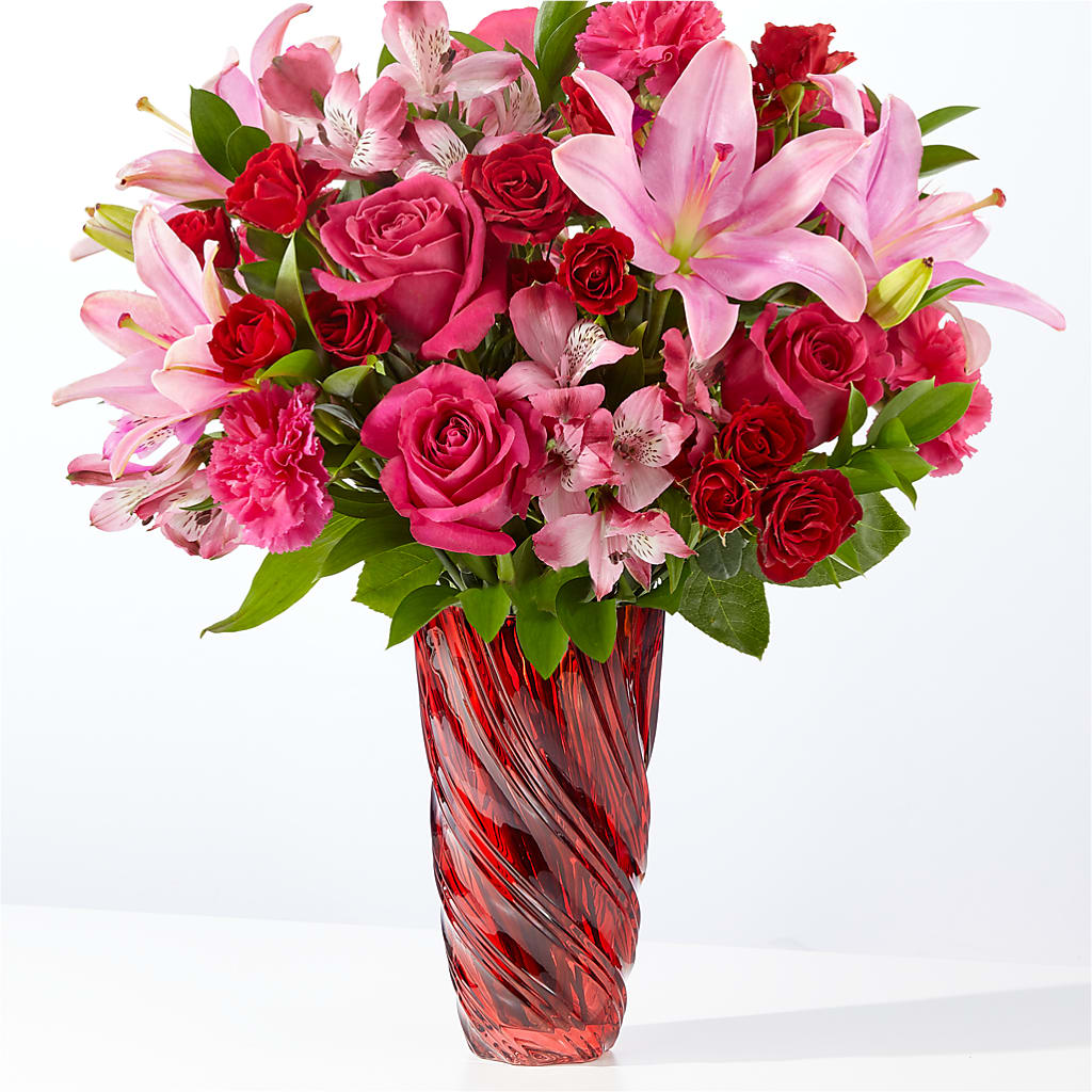 In Love Bouquet with Luxe Swirl Vase – Acacia Flower Shop Inc, Orangeburg SC